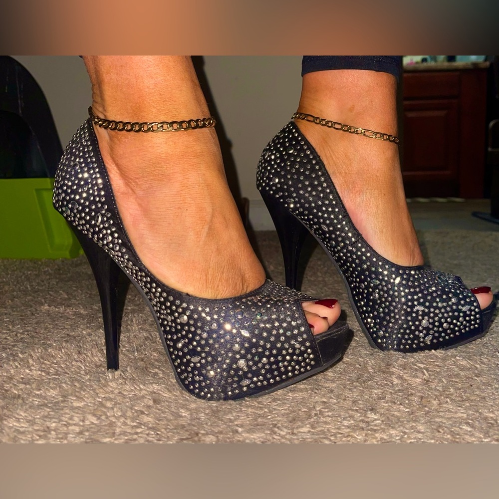 Rhinestone peep toe high heel